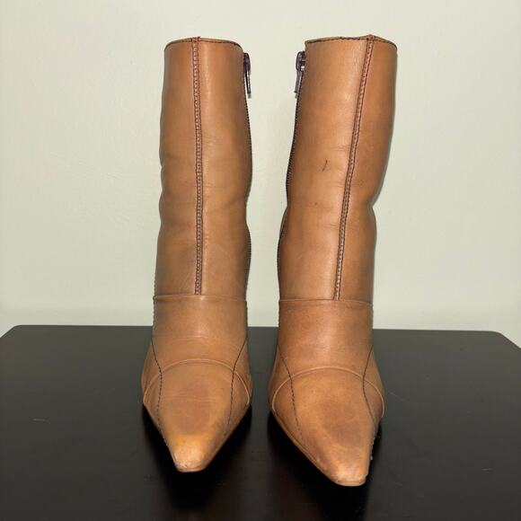 Vintage Candie’s Tan Heeled Ankle Boots Women’s 6M Pointed Toe Zip-Up Retro Y2K - Picture 3 of 6